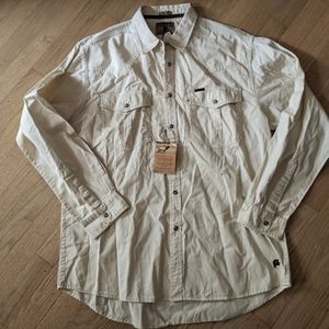 Men's snap button down western style cream shirt size Large